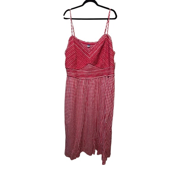 Old Navy NWT Red Gingham Sun Dress 4X Red White Smocked Cottagecore Boho Summer - Picture 1 of 13